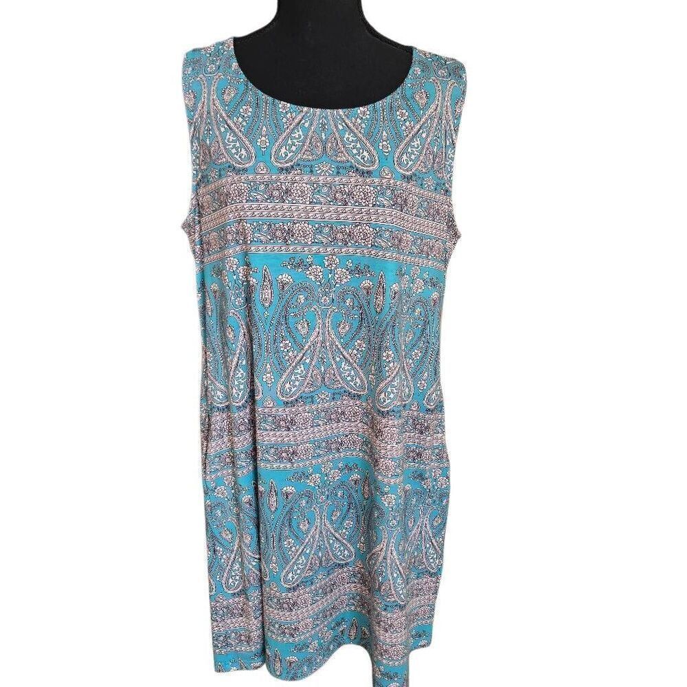 Simple Fun Amazon Womens Loose V-Neck Turquoise Paisley Sundress XL